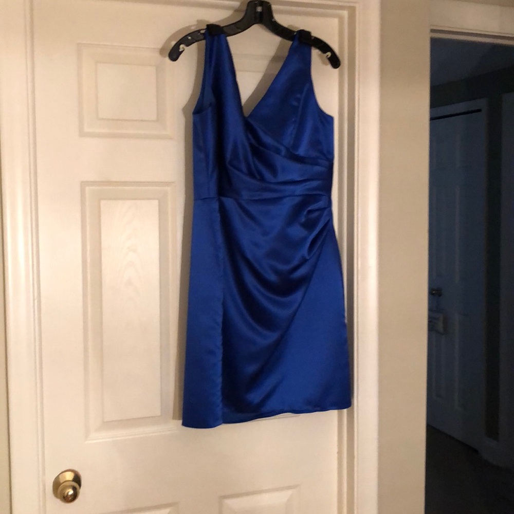 Cobalt blue satin party dress.
